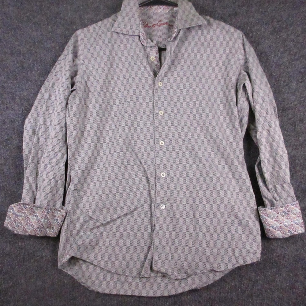 Robert Graham Shirt Boys 14-16 Gray Geometric Long Sleeve Button Front Paisley